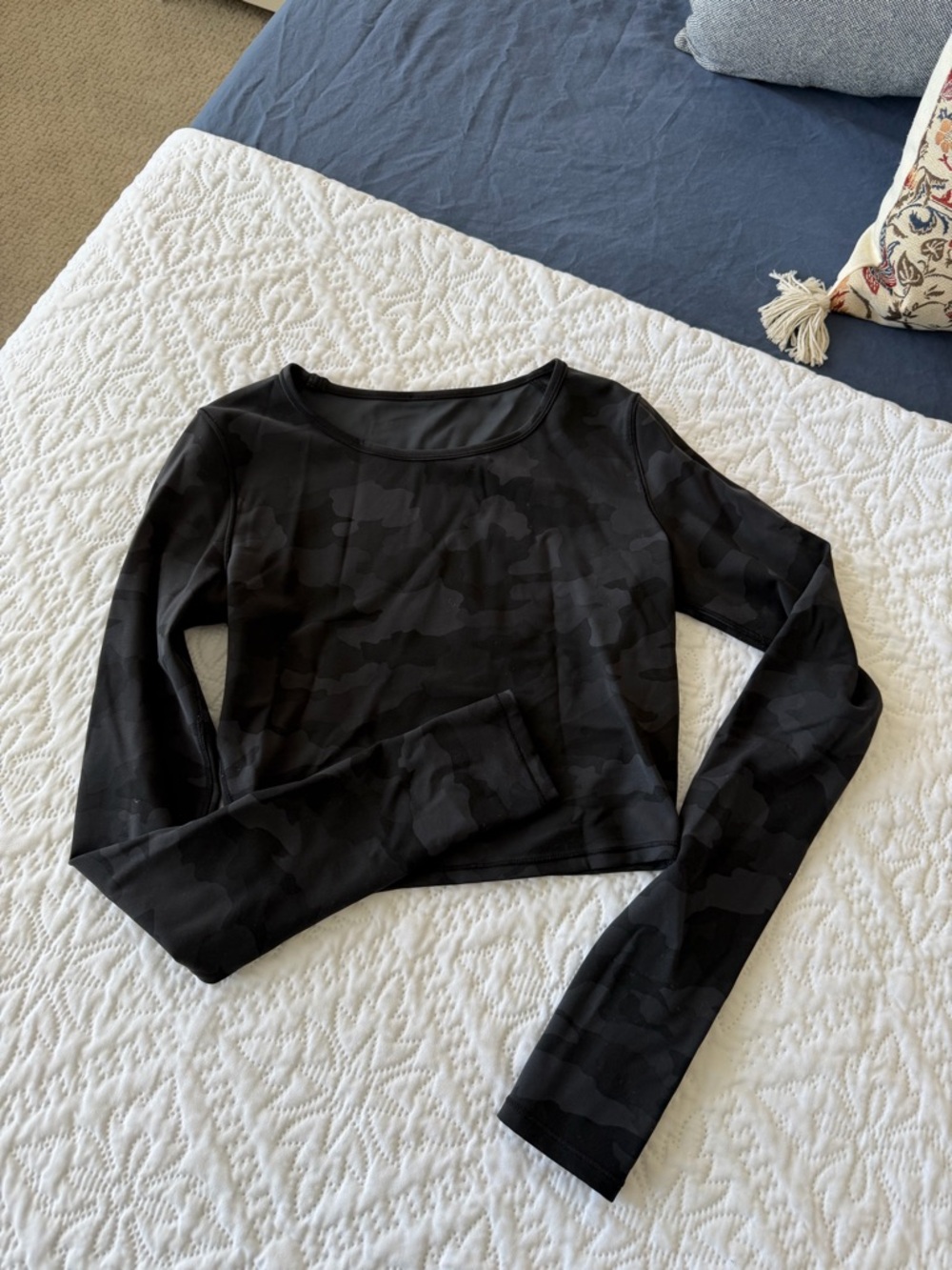 lululemon Wunder Train Black Camo Cropped Long Sleeve